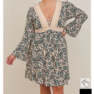 Torrid Size 1 Floral Gauze Lace-Up Skater Mini Dress NWT